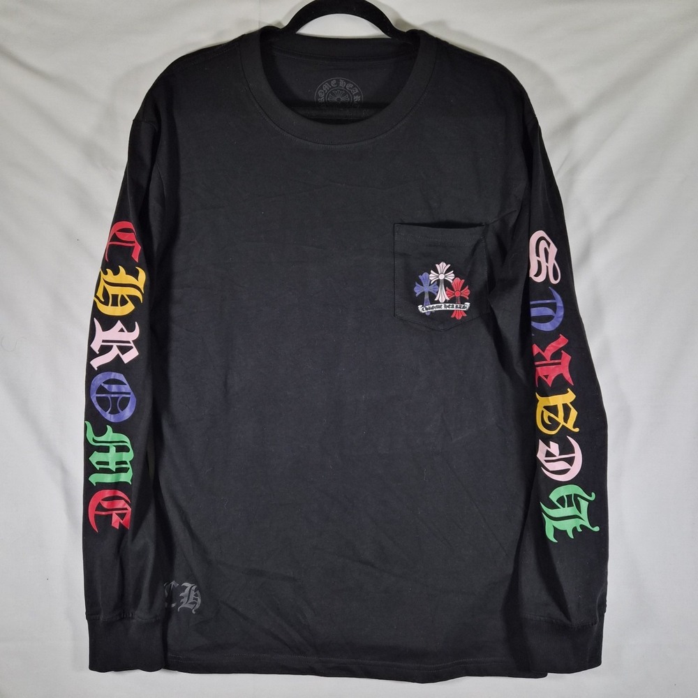 Chrome Hearts Long Sleeve Pocket T-Shirt Black Multicolor Cross Logo Size XL